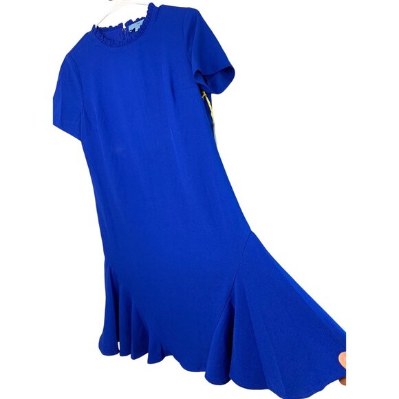 CeCe Godet Royal Blue Dress Size 8 Short Sleeve Ruffle Neck $129 NWT 7651 - Picture 2 of 8